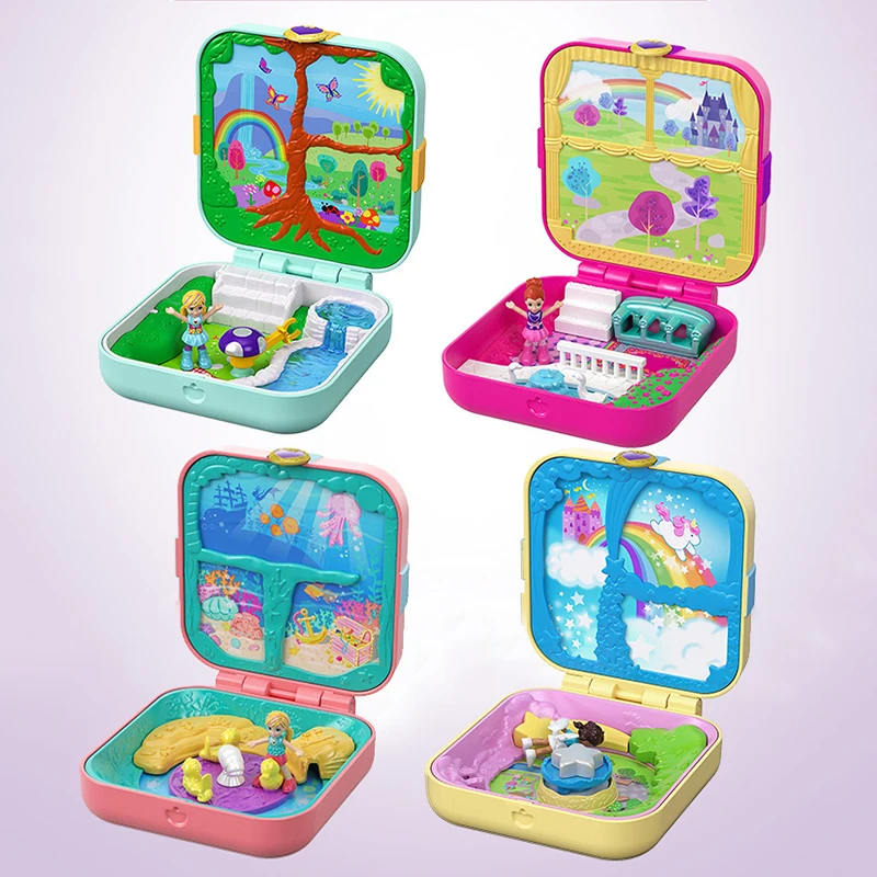 Polly Pocket Мини-кукла для девочек, 10 стилей, скрытая сцена в мире, девичий домик, куклы, оригинальные игрушки для детей, Русалочка, детская игрушка, реборн