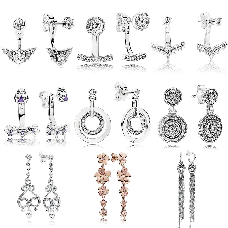 

Authentic 925 Sterling Silver Original Radiant Elegance Princess Wishbone Pandora Stud Earrings Fit Charm Bead Gift DIY Jewelry