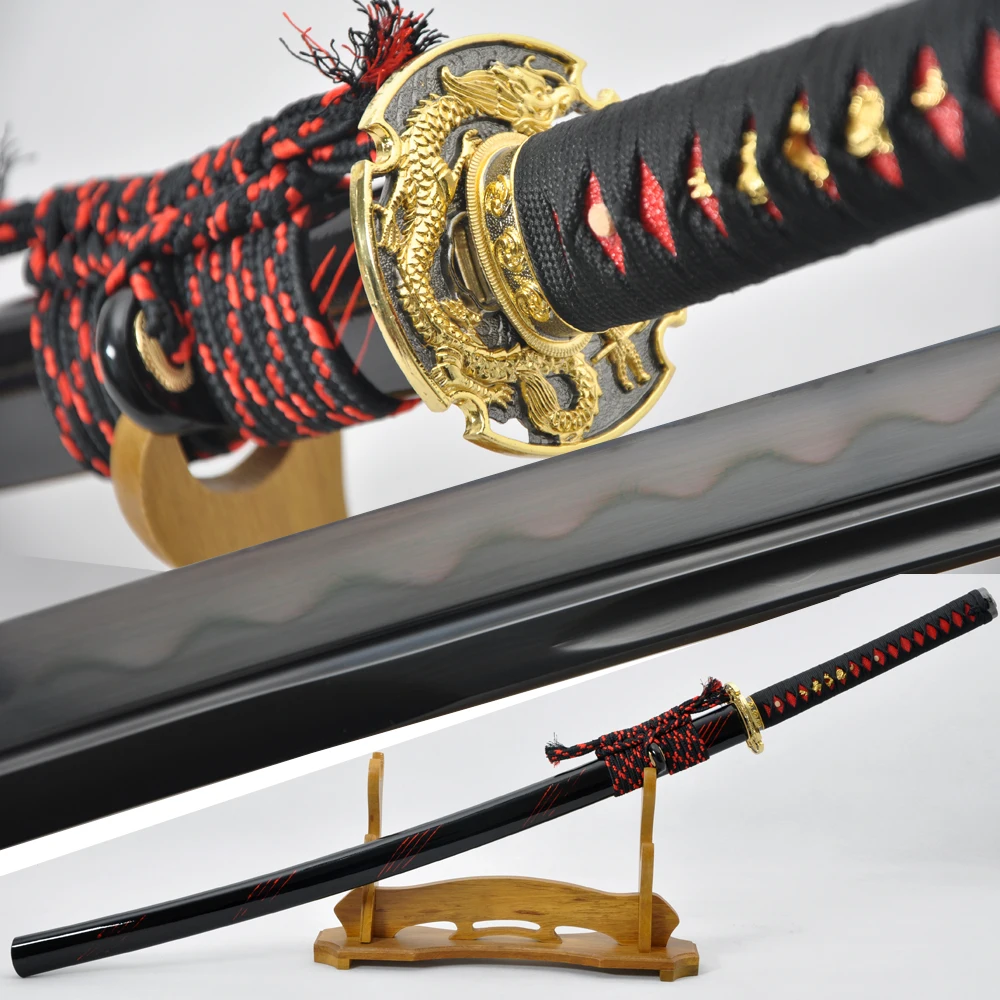 Buy FULL BLACK CLAY TEMPERED JAPANESE SAMURAI SWORD KATANA FULL TANG DAMASCUS