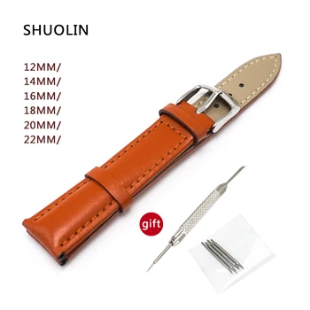 

SHUO LIN 12MM 14MM 16MM 18MM 20MM 22MM Genuine Leather Watch band red dark brown light brown maroon black leather Watch Strap