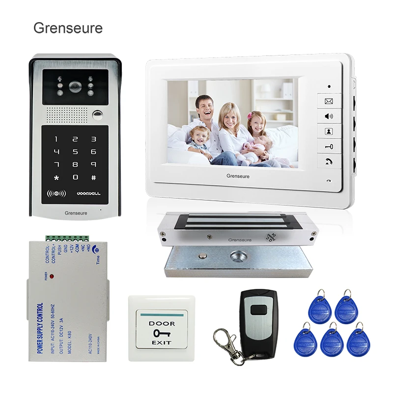 FREE SHIPPING Wire 7&quot Color Screen Video Door Phone Doorbell Intercom + RFID Keypad Password Touch Camera Magnetic Lock |