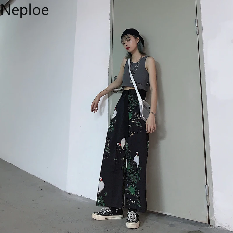 Neploe 2019 модная Корейская одежда Для женщин брюки Винтаж Janpanese печати широкий
