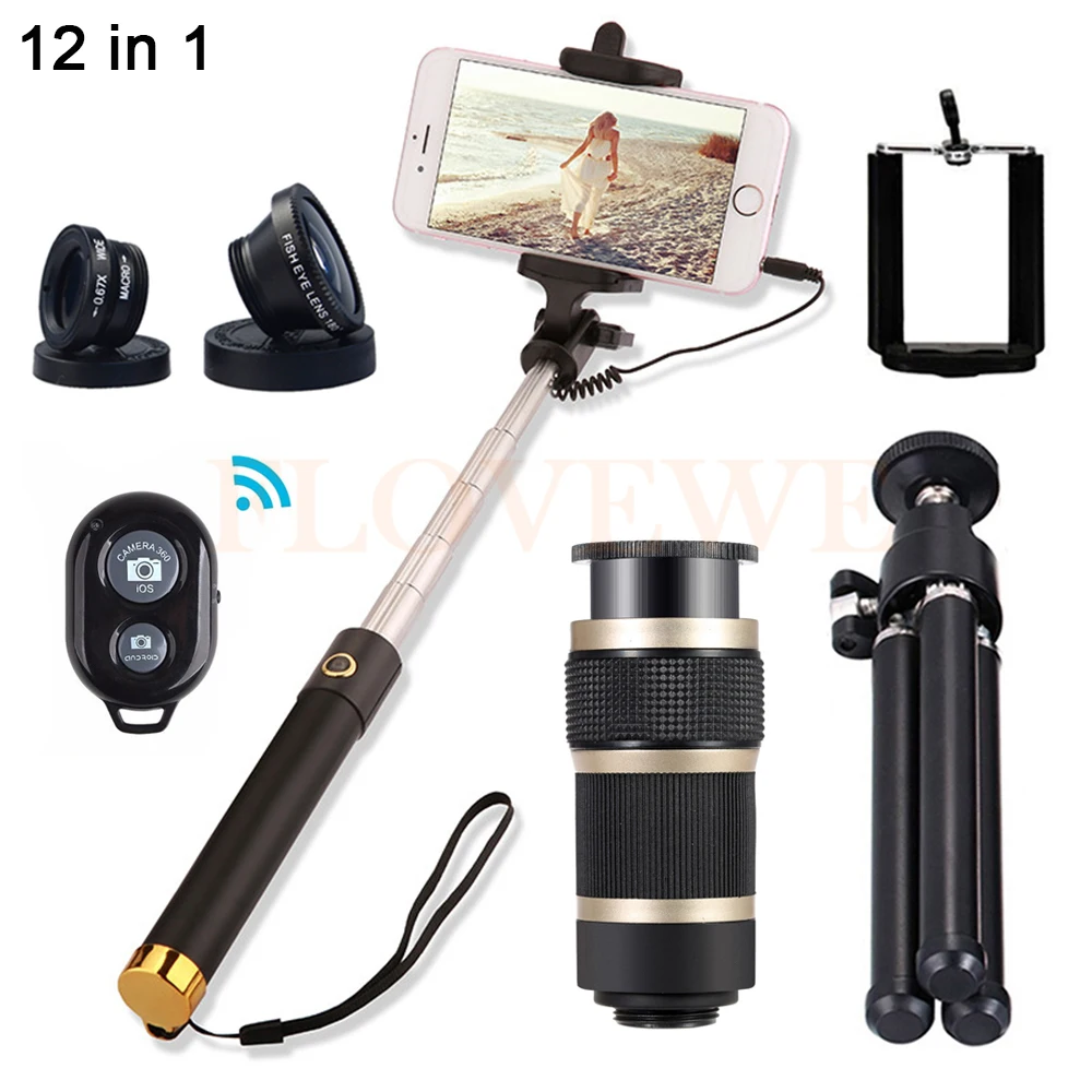 New 8X Telescopic lens Microscope Macro Fisheye Wide Angle Lentes 8X