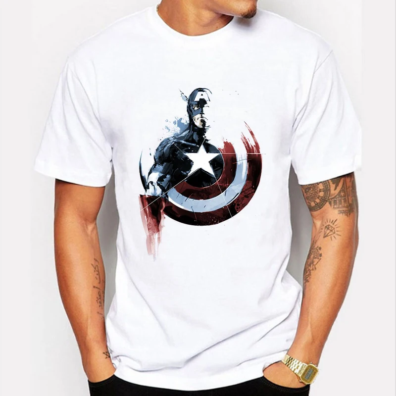 Мужская футболка с круглым вырезом летняя рисунком капитан америка|designer tshirt|tshirt