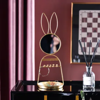 

Nordic Style Iron Desktop Rabbit Makeup Mirror Jewelry Multi-function Storage Rack Girl Heart Makeup Mirror