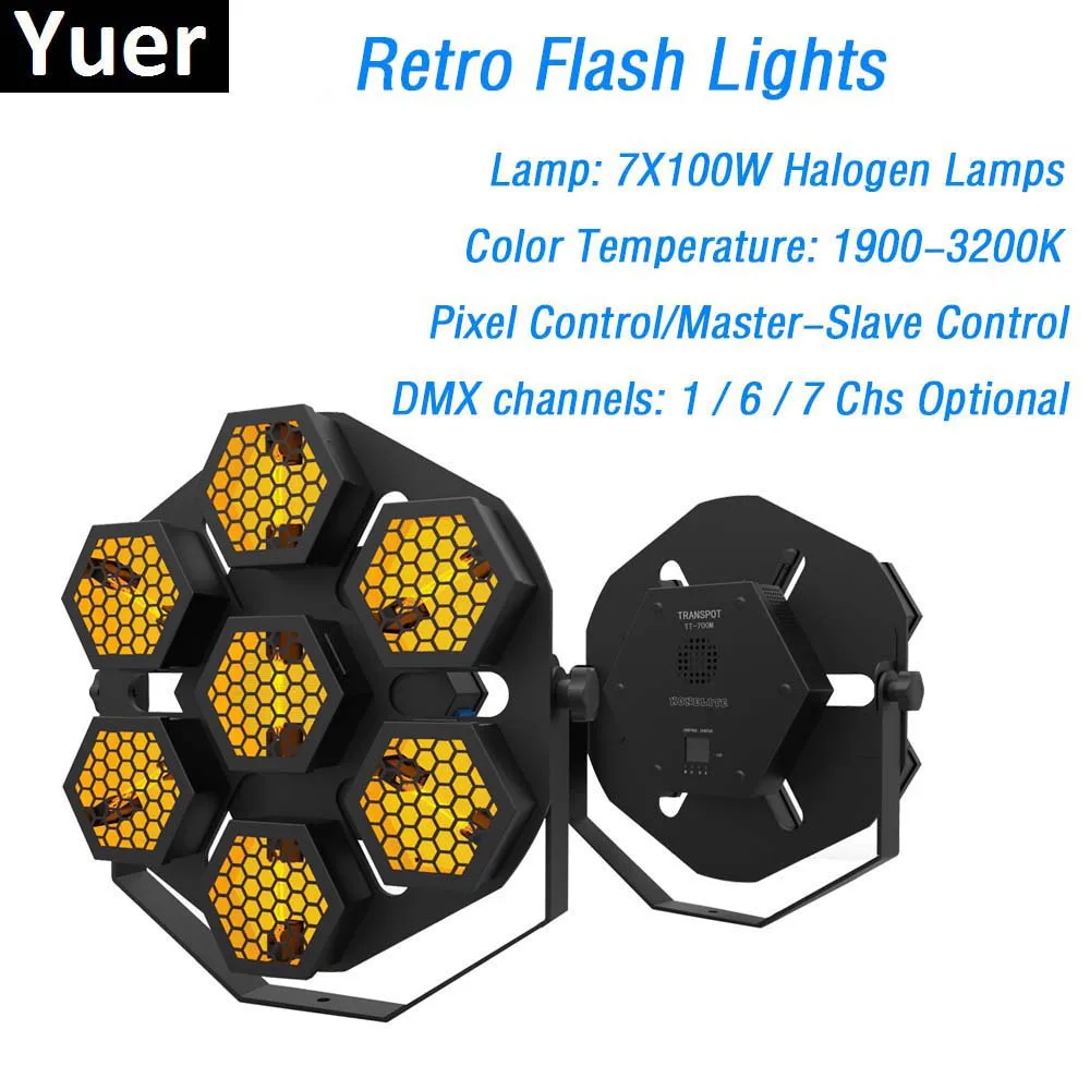 

1Pcs/Lot Retro Flash Lights High Power 7X100W Halogen Lamps Transport Lights Pixel/Master-Slave Control Dj Party Stage Lights