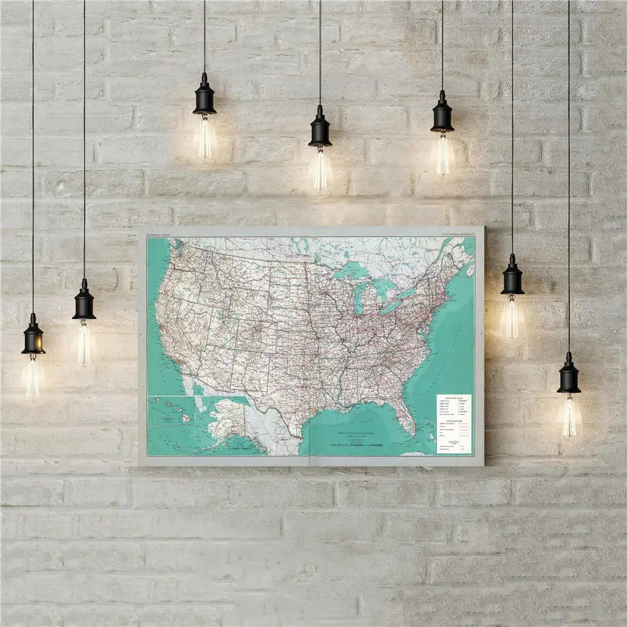 Green USA Map Vintage Geographical Painting Canvas Wall Art Sticker Retro Antique Print Posters Living Room Decoration Pub Cafe | Дом и сад