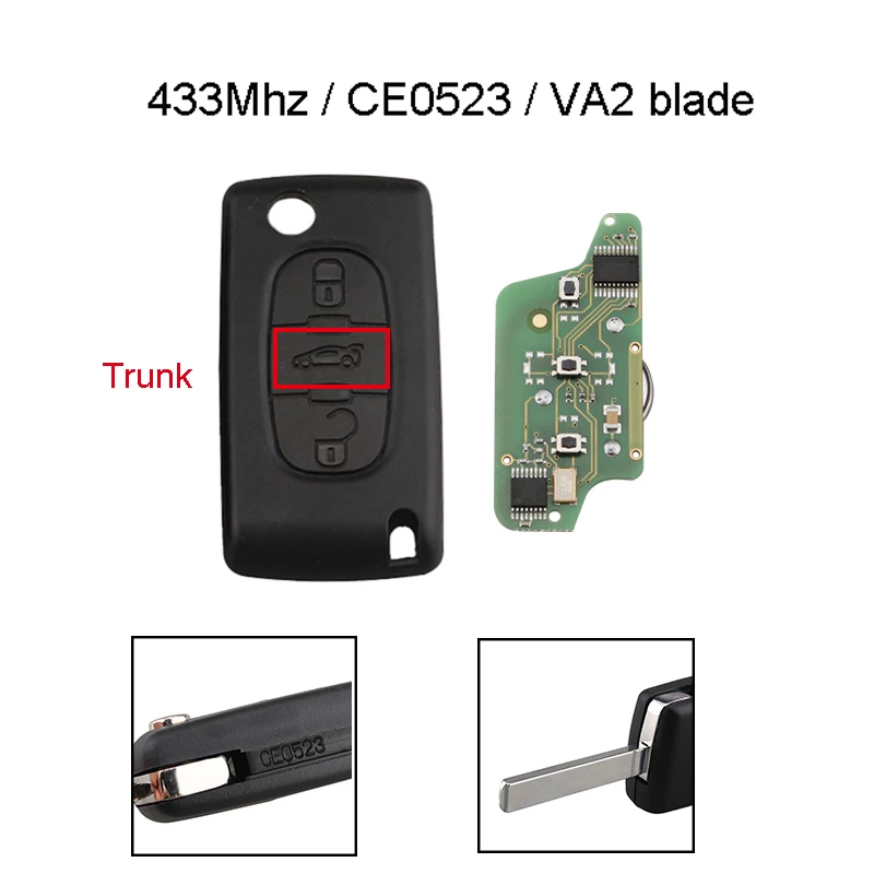 

433MHz 3 Buttons Remote Key For CITROEN C5 C4 C3 C2 Berlingo Picasso CE0523 For PEUGEOT 807 407 308 307 207 CC SW VA2 Blade