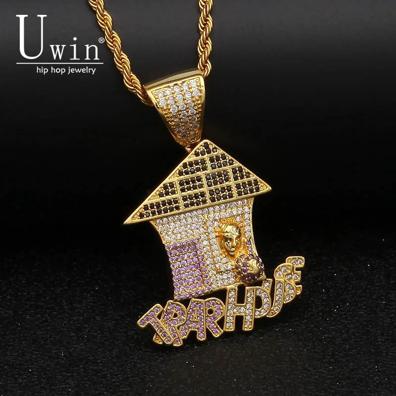 UWIN Trap кулон в виде домика AAA Сверкающее фиолетовое сверкающее ожерелье из
