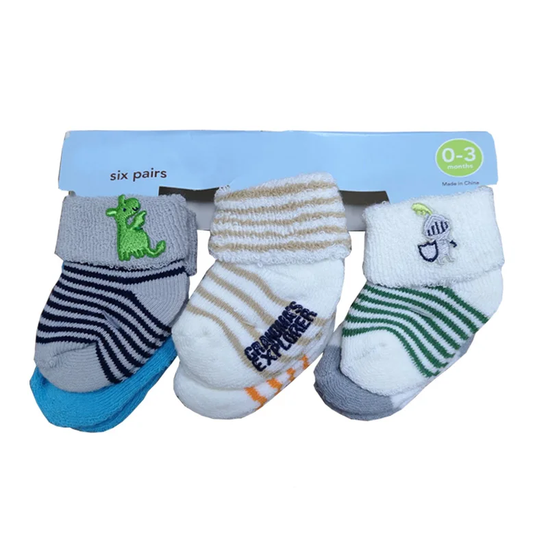 

New Toddler Baby Socks 0-3M Autumn Winter Cotton Striped Cartoon Newborn Baby Boy Sock Non-slip Infant 6 Pairs/lot Kids Socks