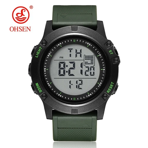 Ohsen цифровой бренд lcd красные мужские часы для мальчиков reloj hombre 50M Dive хаки силиконовый ремешок для спорта на открытом воздухе наручные часы мужские подарки - Цвет: Green watch