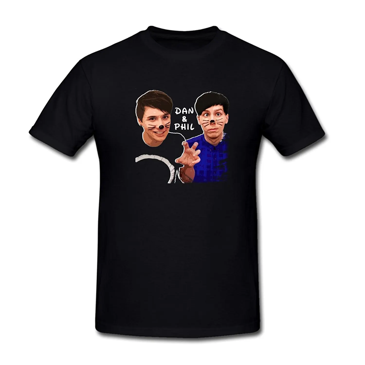 MoonArt Men's Dan Howell and Phil Lester Pattern T-Shirt Black Tee Shirt Hipster Harajuku Brand Clothing T Shirt Top Tee