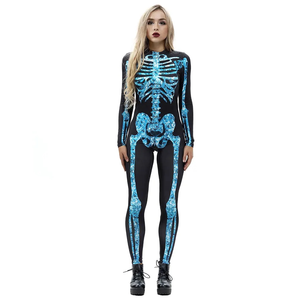 New Halloween Jumpsuits For Women 3D Skeleton Bones Printed Horrible