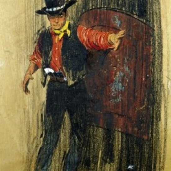 Cowboy entering saloon Poster Print (18 x 24)