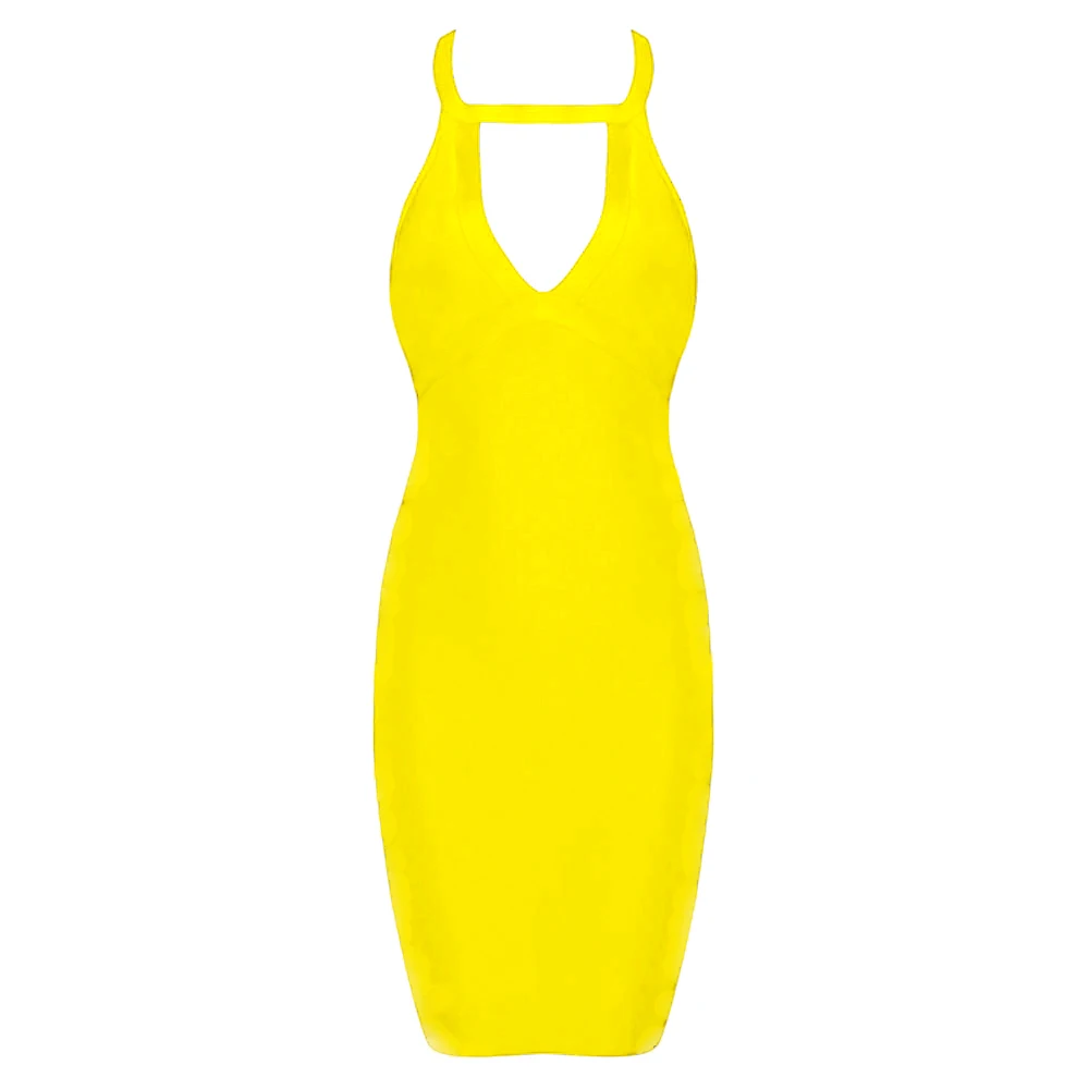 BEAUKEY Новое модное женское сексуальное преданный Голубой Спагетти глубокий v-образный вырез эластичное тонкое Бандажное Платье облегающее сексуальное Вечерние облегающее платье - Цвет: Цвет: желтый