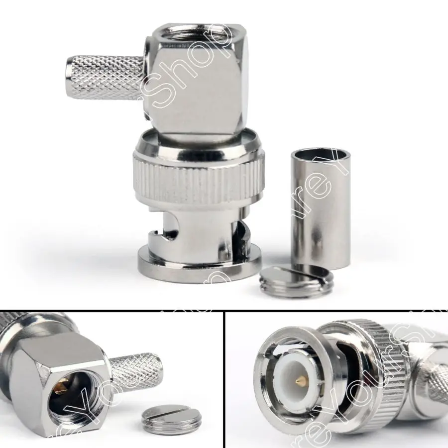 

Areyourshop Sale 10PCS BNC Male Plug Right Angle Crimp RG58 LMR195 RG142 Cable RF Connector Mini Ja