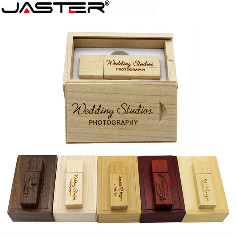 

JASTER (over 10 PCS free LOGO) Photography Customer LOGO Wooden usb+BOX usb flash drive pendrive 4GB 16GB 32GB 64GB wedding gift