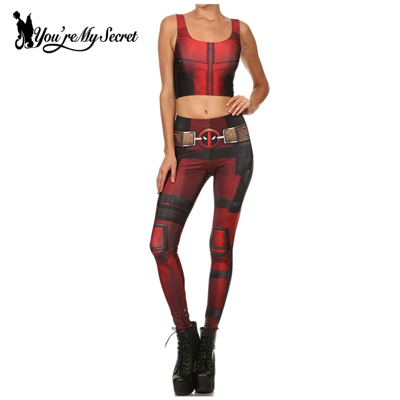 Baratos [Eres mi secreto 2019 Cosplay de Star Wars Para las mujeres pregunto Capitán América Deadpool mujer azul oscuro Tops Leggings conjuntos