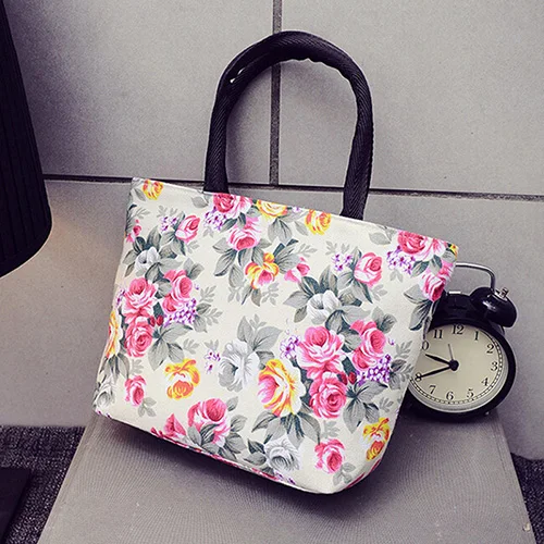 Высококачественная модная женская сумка с цветочным принтом, маленькая Повседневная Сумка-тоут из парусины, женская сумка для покупок