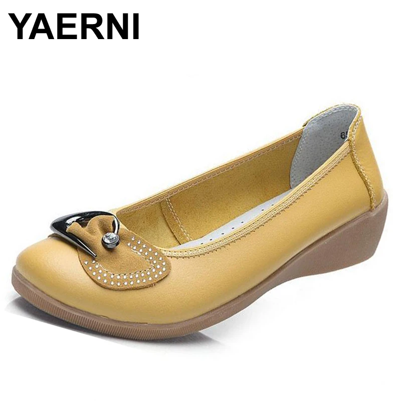 YAERNI/Женская обувь; брендовая повседневная обувь из натуральной кожи; стразы; лоферы с бантом; женская модная обувь на плоской подошве; мягкая женская обувь