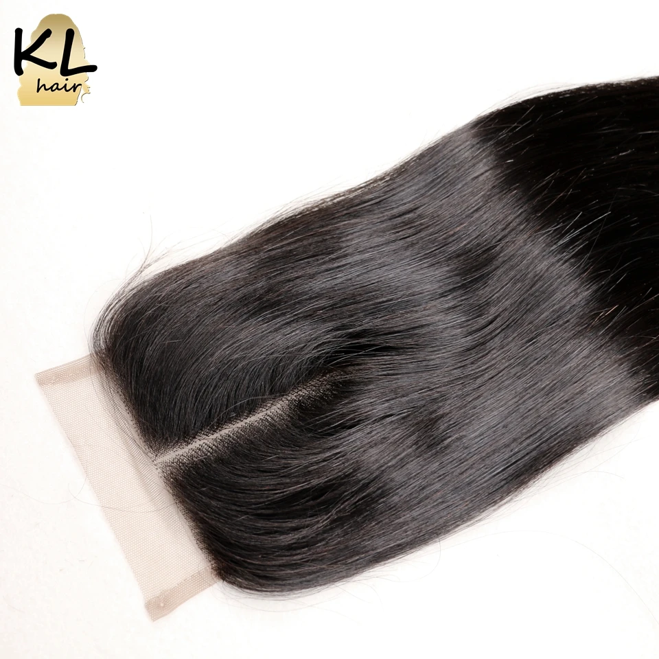 KL Hair 4x4, прямые волосы на шнуровке, свободная средняя часть, 3 части, человеческие волосы, натуральный цвет, бразильские волосы remy, отбеленные узлы с детскими волосами