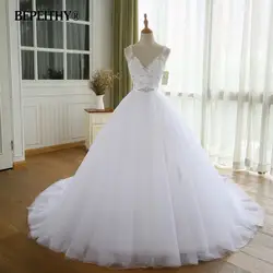 BEPEITHY V образным вырезом Винтаж свадебное платье с поясом Vestido De Novia Casamento Beadings Свадебные платья 2019 бальное