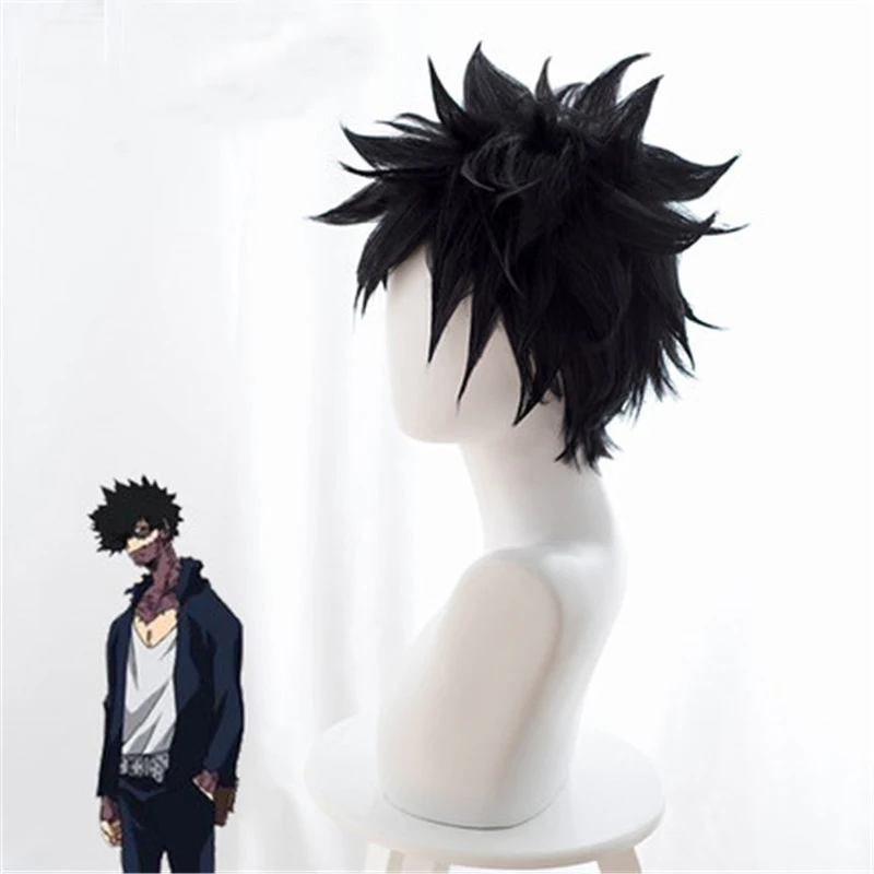 Online Anime My Hero Academia Dabi Wig Cosplay Costume Boku no Hero Academia Short Black Synthetic Hair Halloween Party Wigs+wig cap