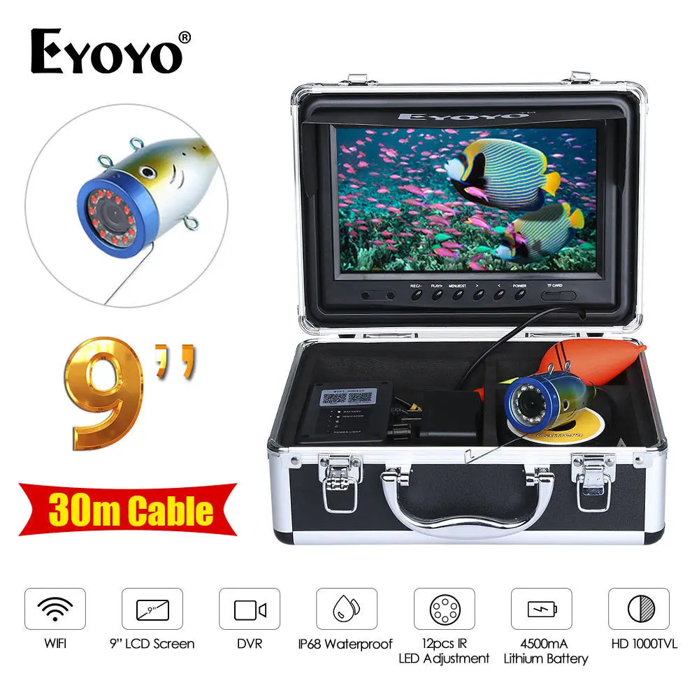 

EYOYO WF09W Fish Finder 9" LCD 30M DVR WIFI Wireless Waterproof Infrared IR Underwater Ocean River Night Vision Fishing Camera