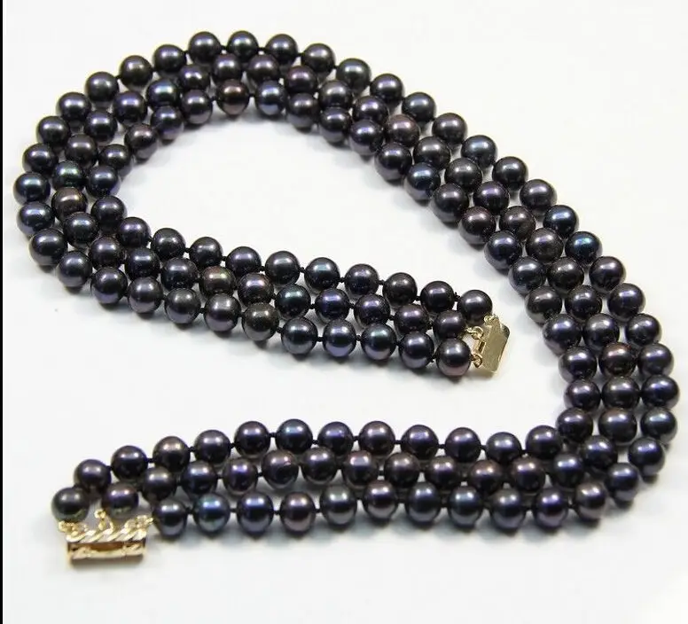

REAL BEAUTIFUL 3 STRANDS 9-10MM TAHITIAN BLACK PEARL NECKLACE 18-20" 14k r (9.13)