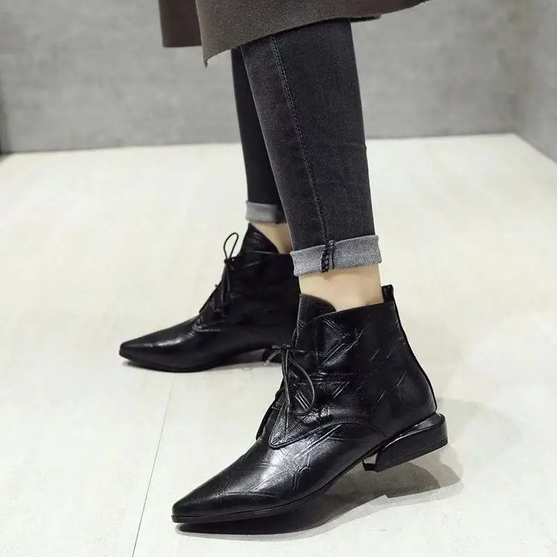 Zanpace Women Boots Fashion Ankle Boots for Women Pointed Toe Lace-Up Womens Shoes Low Heel Leather Boots Casual Black Red Boots Zanpace Women Boots Fashion Ankle Boots for Women Pointed Toe Lace-Up Womens Shoes Low Heel Leather Boots Casual Black Red Boots