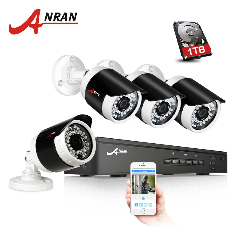 

ANRAN 2MP IP Camera 4CH Real POE NVR CCTV System Night Vision Video P2P Home Security Surveillance Kit Outdoor waterproof Camera