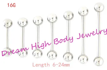 

New arrive Tongue Bar Straight Barbell Ring Piercing Eyebrow Tregus 1.2mm 6mm 8 10 12 14 16 24mm length Ear Stud for girl 16G