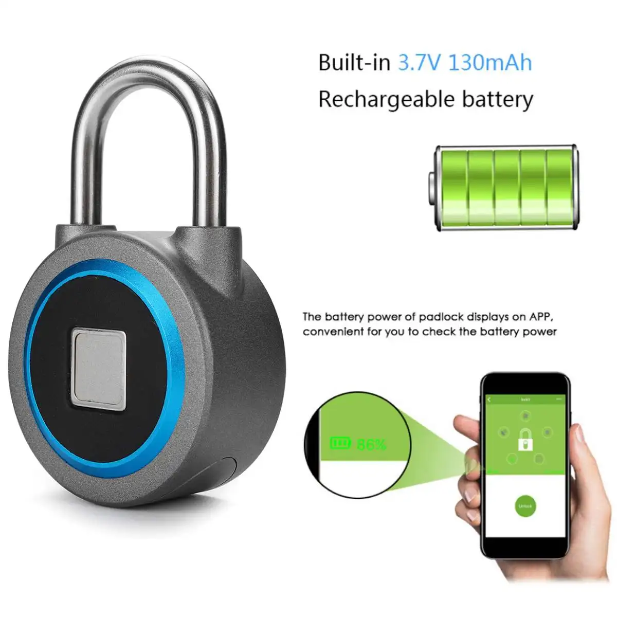 

bluetooth Lock APP Control 15 Groups Fingerprints Security Fingerprint Recognition Anti Theft Padlock for IOS/Android Waterproof