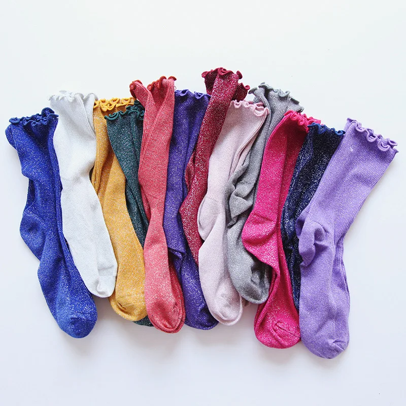 Colored Ruffle Shiny Short Women Sock Cute Funny Short Socks Hipster Cotton Shiny Socks Female Striped Funny Japanese Socks