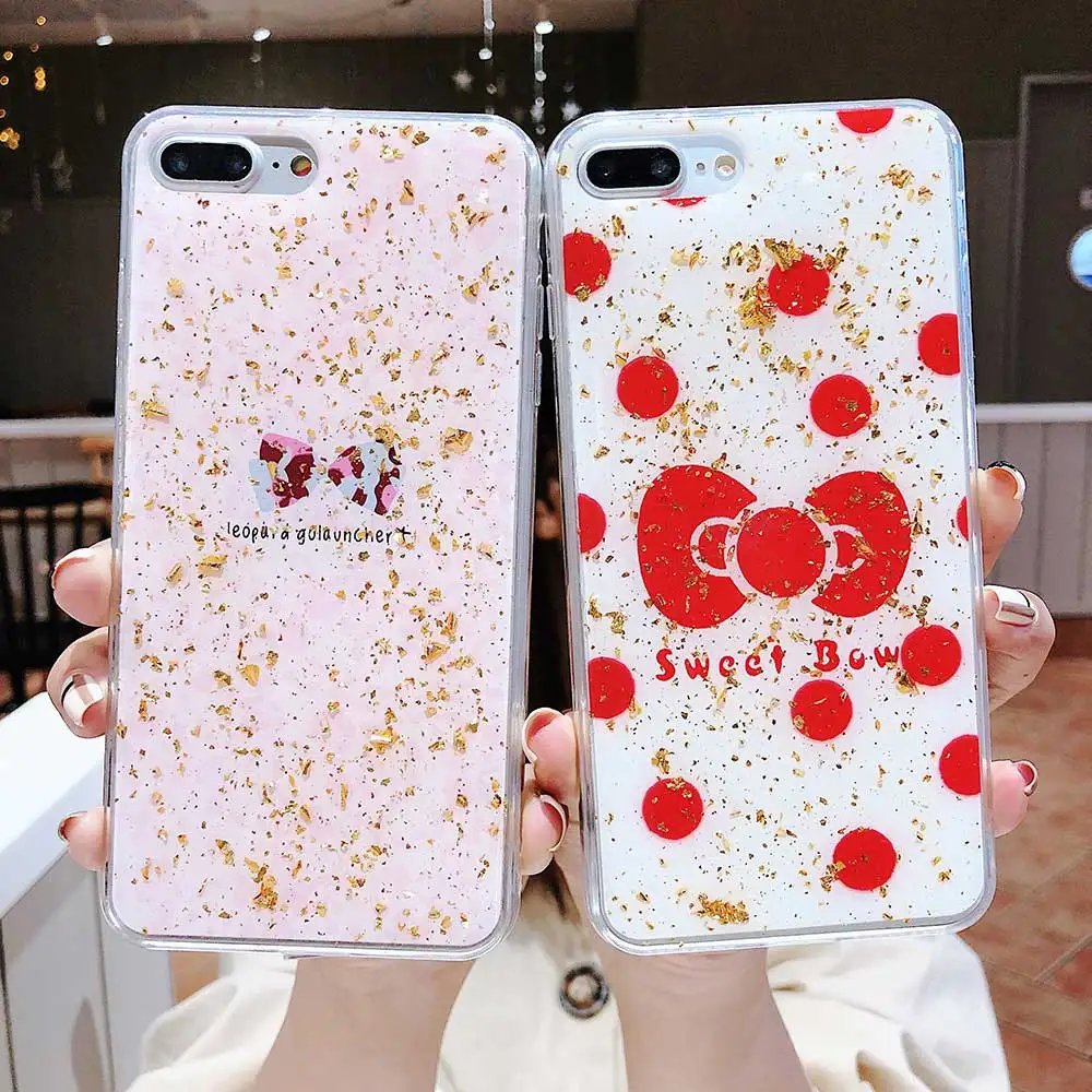 Boucho Sweet Bow Phone Case For iphone XS MAX XR Cover Gold Foil Cases 8 7 6S 6 Plus 8plus Soft Silicone |