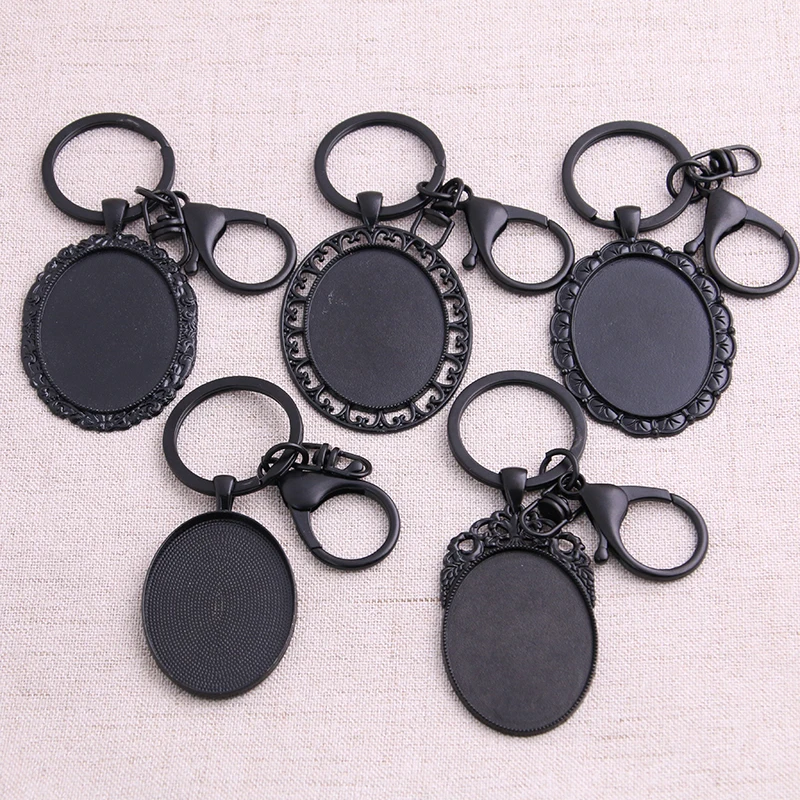 

1pcs 30*40mm Oval Black Cabochon Settings Metal Keyring Accessories Diy Blank Zinc Alloy Base Trays For Key Chain