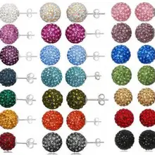 30 пара/лот 10 мм микро диско шар смешанный белый Многоцветный нержавеющая сталь хрустальные бусины Серьги гвоздики посеребренные op56