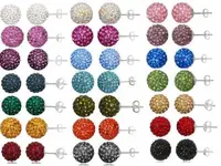 30pair/lot 10mm micro disco ball mixed white multicolor stainless steel Crystal Beads stud  earrings silver plated op56 1