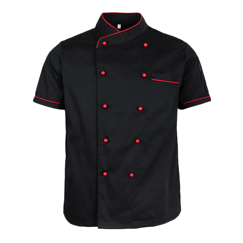 Women Men Durable Chef Jacket Coat Hotel Kitchen Summer Thin Waiter Uniform Short Sleeve Chefwear M-2XL