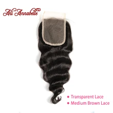 Али ANNABELLE Волосы Бразильские свободные волнистые кружева закрытие прозрачное кружево/Средний коричневый Remy человеческие волосы закрытие швейцарское кружево 1"-20"