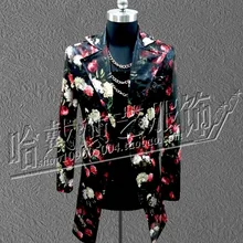 Мужской певец PU кожаный костюм куртка средней длины пальто Сценический костюм Одежда для ночного клуба