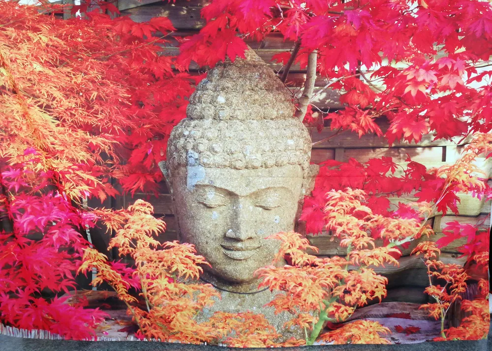 Красный и желтый листья статуя Будды полиэстер Настенный Гобелен Мандала Богемия 5 размеров путешествия спальный коврик полиэстер ткань