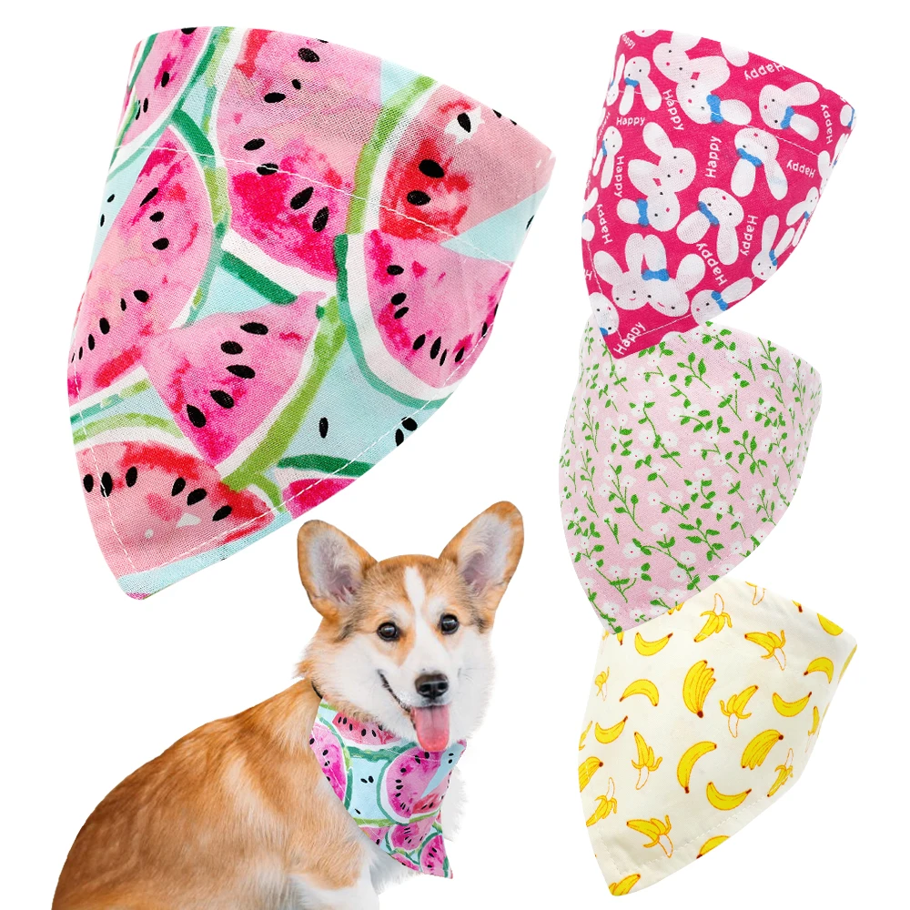 Cute Dog Cat Collar Banada Soft Puppy Bandana Scraf Collars Pet Accessories Small Dogs Cats Necklace Fruit Print M L |