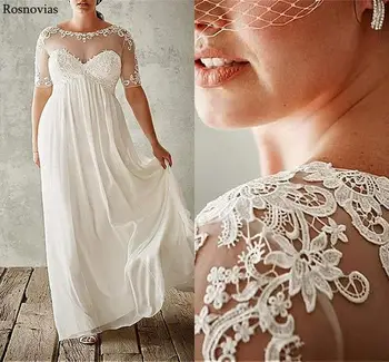 

Cheap Country Wedding Dresses 2019 Scoop Short Sleeves Zipper Back Floor Length Appliques Modest Bridal Gowns Robe De Mariée