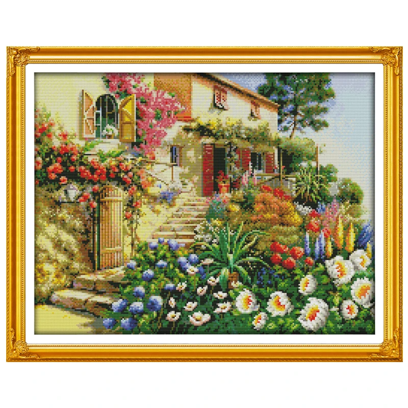 Cross Stitch Kit Garden Villa Scenery Patterns Counted Cross Stitch 11CT 14CT 16CT Stamped DMC