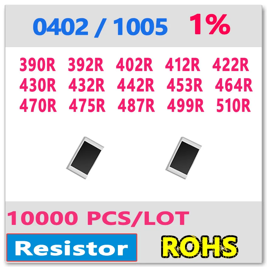 JASNPROSMA OHM 0402 F 1% 10000 шт. 390R 392R 402R 412R 422R 430R 432R 442R 453R 464R 470R 475R 487R 499R 510R smd 1005 резистор|smd