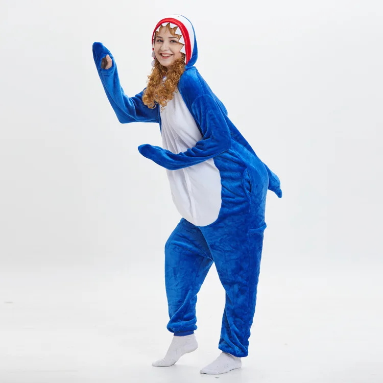 

Kigurumi Adult Shark Pajamas One piece Animal Pajama hollaween Party Onesies For Adults Flannel Cosplay Costumes Jumpsuit