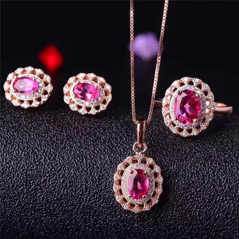 

Natural Topaz suit 925 silver jewelry pendant earrings ring three set fashion set free shipping