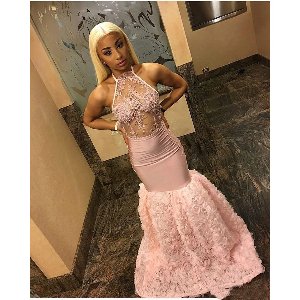 new-black-girls-pink-prom-dresses-2019-sexy-illusion-bodice-halter-neck-mermaid-appliques-floor-length-evening-party-gowns
