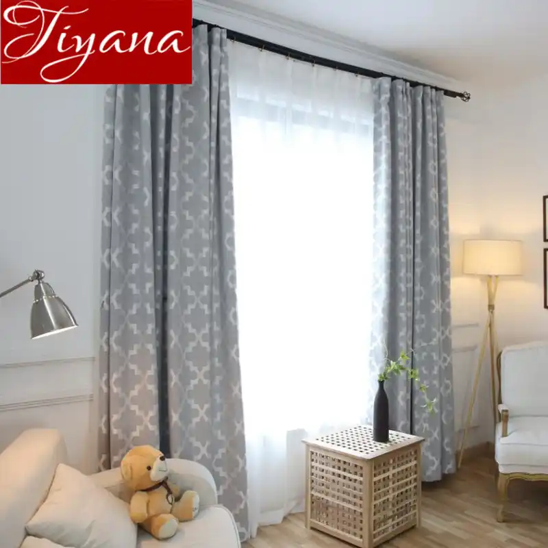 Jacquard Curtains Geometric Gray Modern Window Living Room